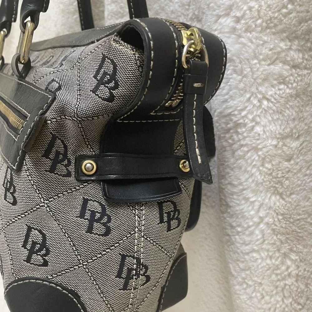 Dooney & Bourke Black/Grey Double Pocket Canvas/Leather Quilted Pattern Satchel - Picture 3 of 14